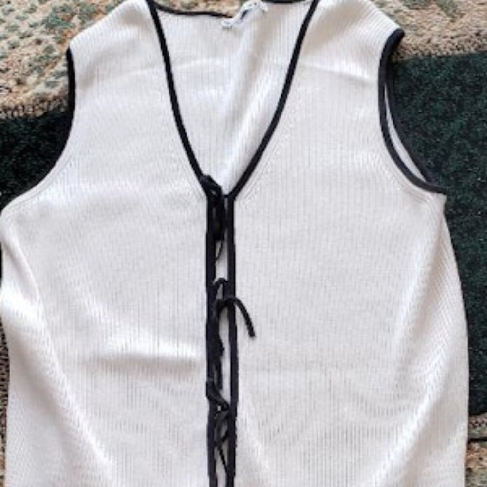 Cotton Blend Dressy White Vest with Black Trim